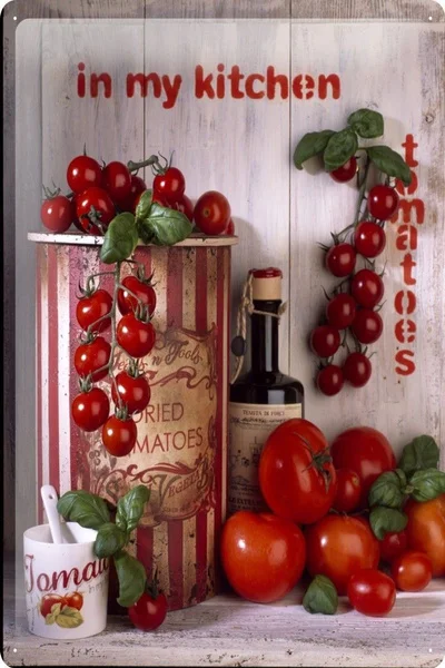 

Tin Sign Food Restaurant Decoration Tomato Basil Kitchen Metal Plate