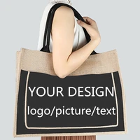 customized women summer jute handmade beach bags for grocery large capacity shopping shoulder tote daily use big size handbags