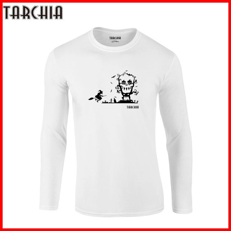 

Мужская футболка TARCHIA 2022, модная мужская футболка, футболка для фитнеса с длинным рукавом, с изображением тыквы ведьмы, 100% хлопок, забавные Б...