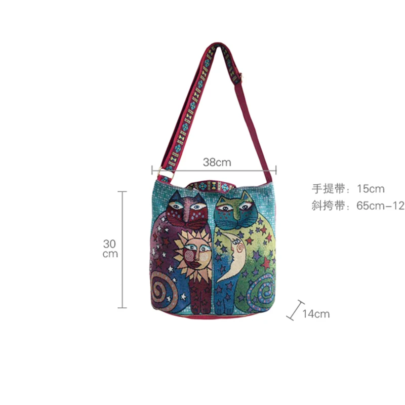 

[EAM] Women New Cat Retro Ethnic Style Handbag Tote Bag Personality All-match Crossbody Shoulder Bag Fashion Tide 2021 18A2473