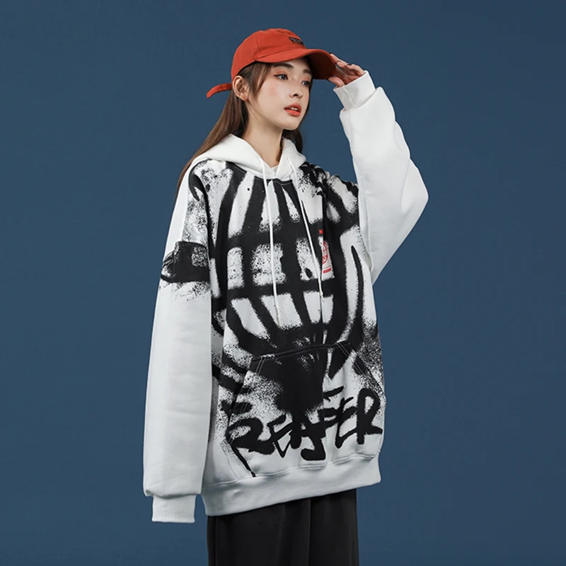 

Leefona New Fashion Women's Harajuku Print Hoodies Casual Warm Fleece Pullovers Hooded Sweatshirt Oversized Hip Hop Streetwear