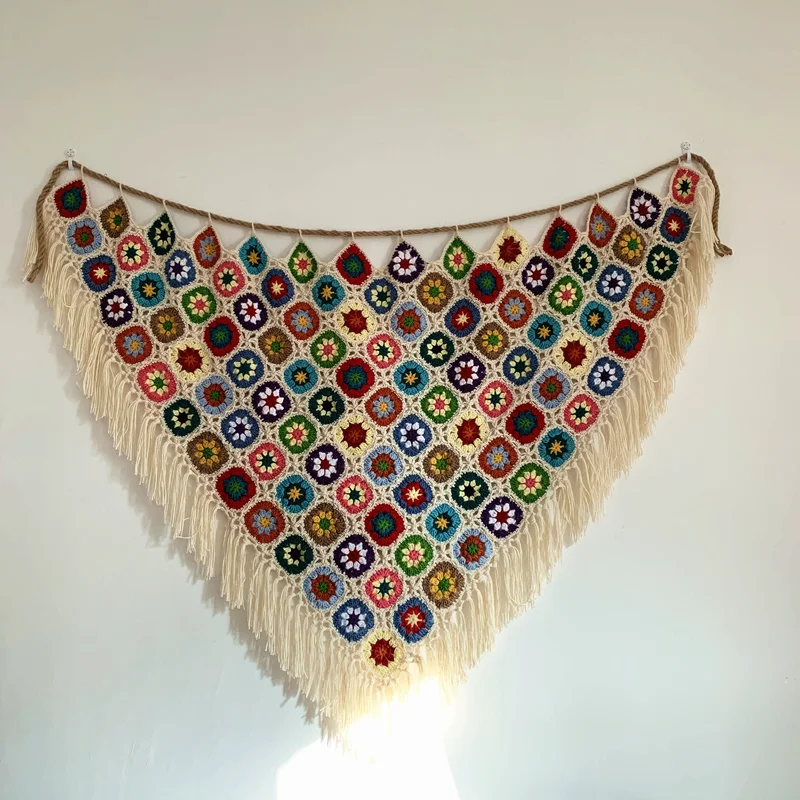 Настенный гобелен ручной работы в стиле бохо с кисточками украшение