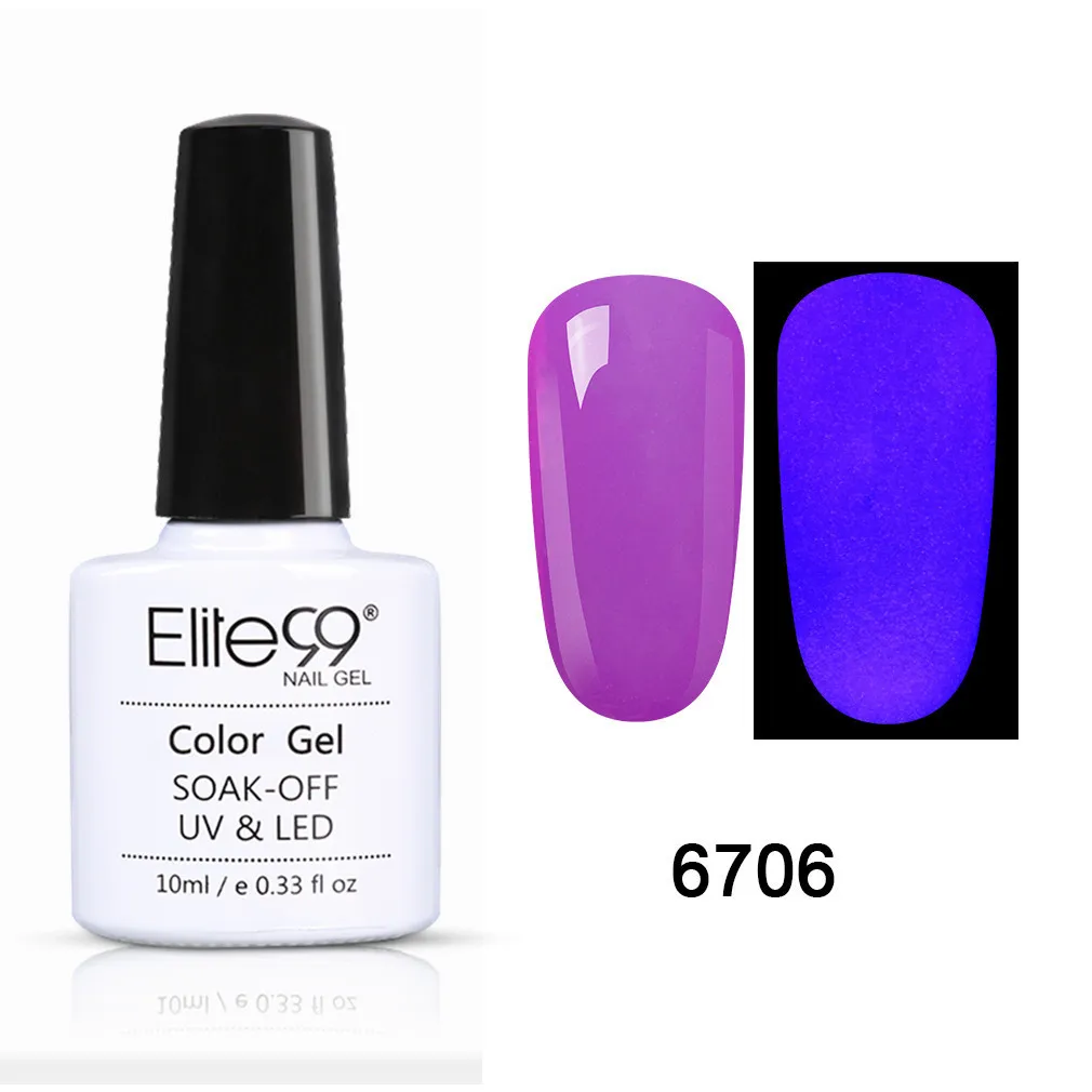 Elite99 10ml Glow In Dark Fluorescent Gel Laquer Neon Series Luminous UV LED Soak Off Glitter Varnish Semi Permanent Enamel | Красота и