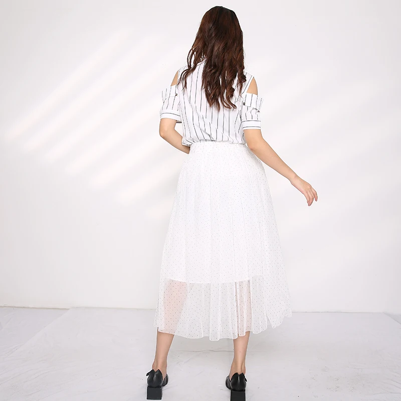 

[DEAT] Clear Stocks Skirt Two Pieces Suit New Round Neck Long Sleeve Black Loose Women Fashion Tide Spring Summer 2021