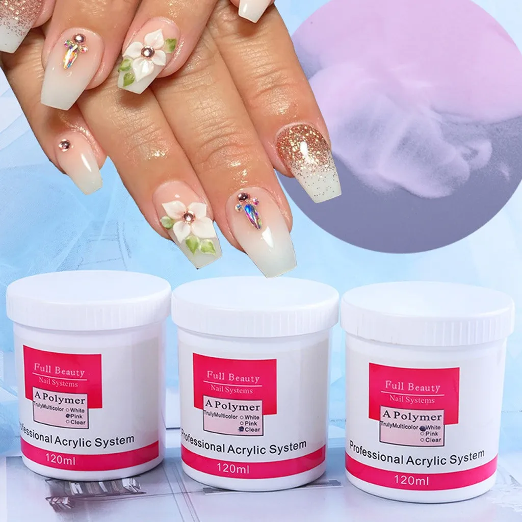 Набор акриловых порошков для ногтей глиттер прозрачный белый розовый 3D пудра