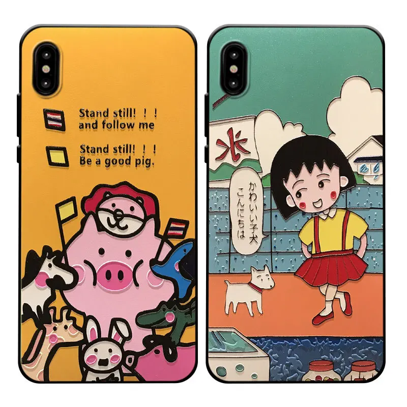 Рельефный телефонный чехол Chibi Maruko для iPhone 11 12ProMax XS MAX XR X 8 7 6S 6 Plus милый мягкий