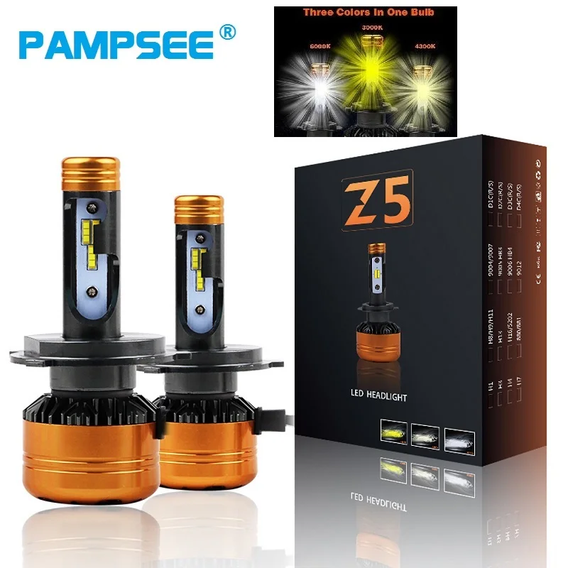 2 шт. автомобильные трехцветные светодиодные лампы Z5 H1 H4 H7 H11 HB4 100 вт 3000 лм 4300K
