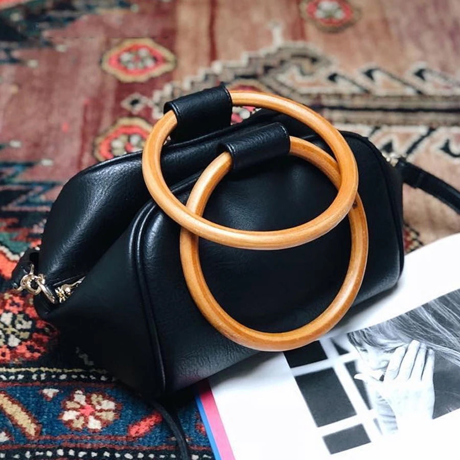 Повседневные круглые дамские сумочки с деревянными ручками Роскошные Сумки из