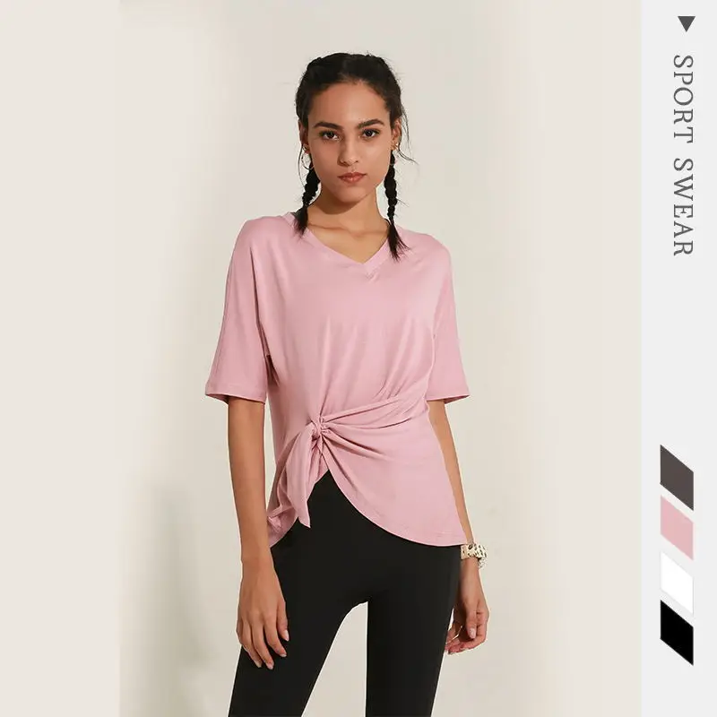 

New V-neck Sports Yoga Short Sleeve Women's Running Quick-Drying Loose Top Workout Clothes T-shirt