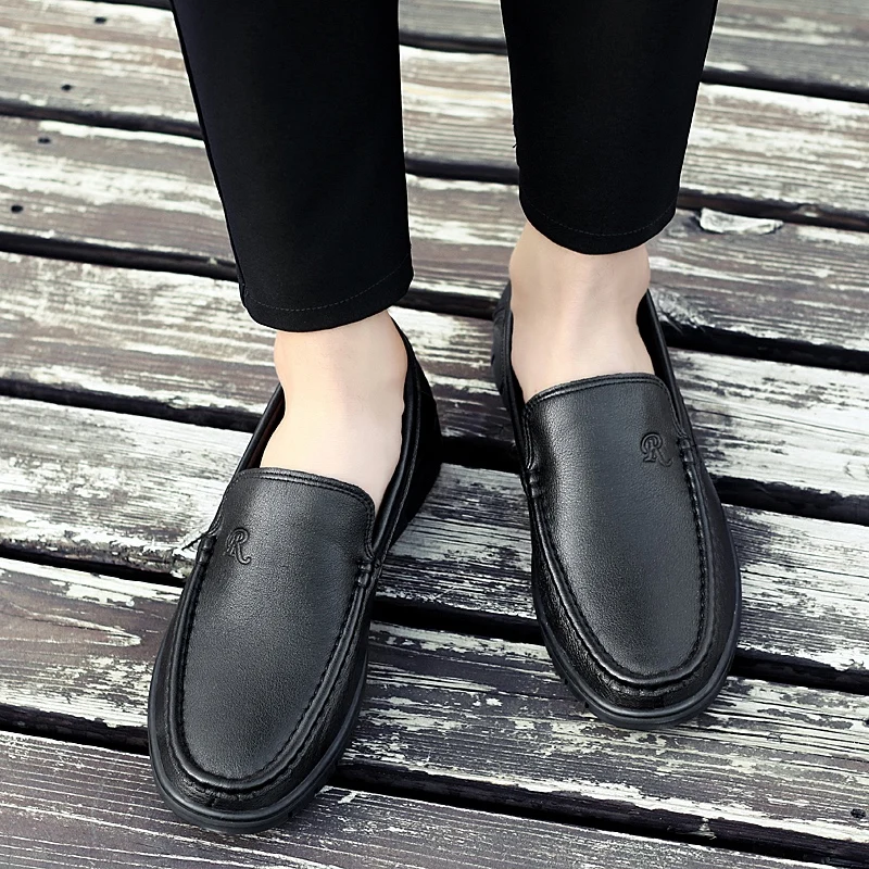 Spring Summer Casual Men's Loafers Comfortable Leather Flat Shoes Men Breathable Slip-On Soft Driving Moccasins % | Обувь