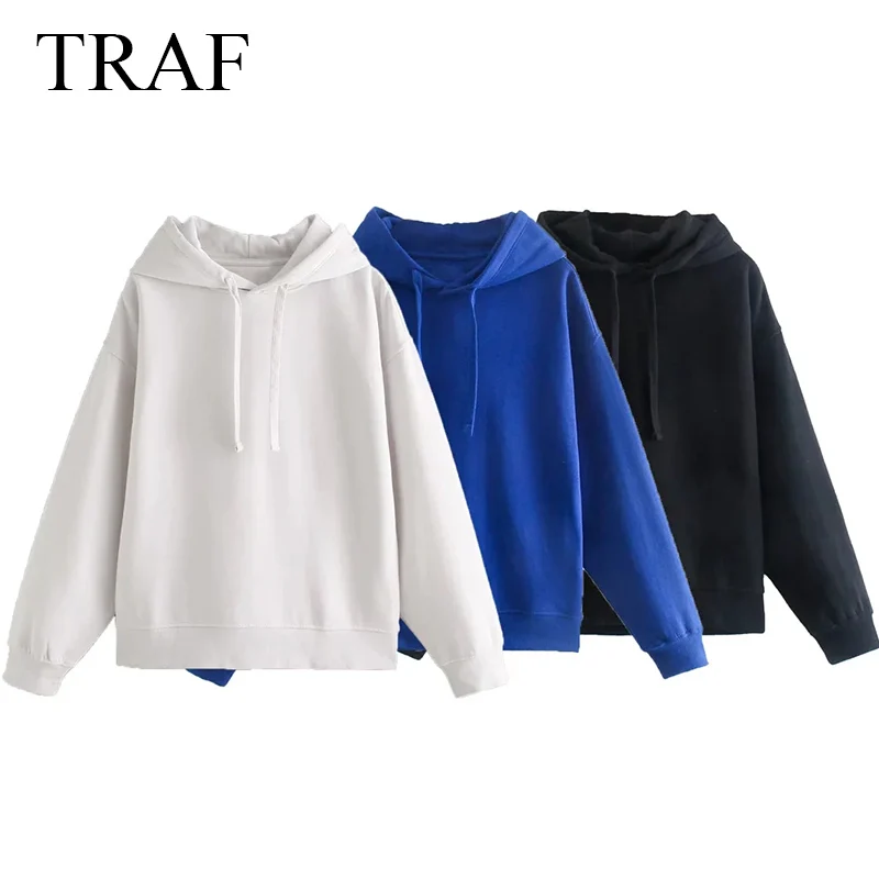 

TRAF ZA Women's Jacket Autumn Sweatshirt Solid Oversized Hoodie Woman Clothes Long Sleeve Casual All-Match Pullover Streetwear