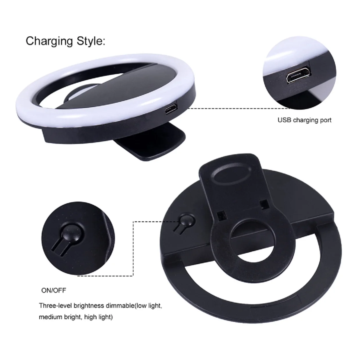 

Portable 28 LEDS Round Square Mobile Phone Selfie LED Ring Fill Light 3 levels Lighting Luminous Ring Clip For All Cell Phones