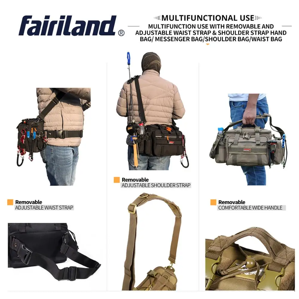 Большая сумка для рыбалки черная хаки зеленая на плечо рыболовной снасти