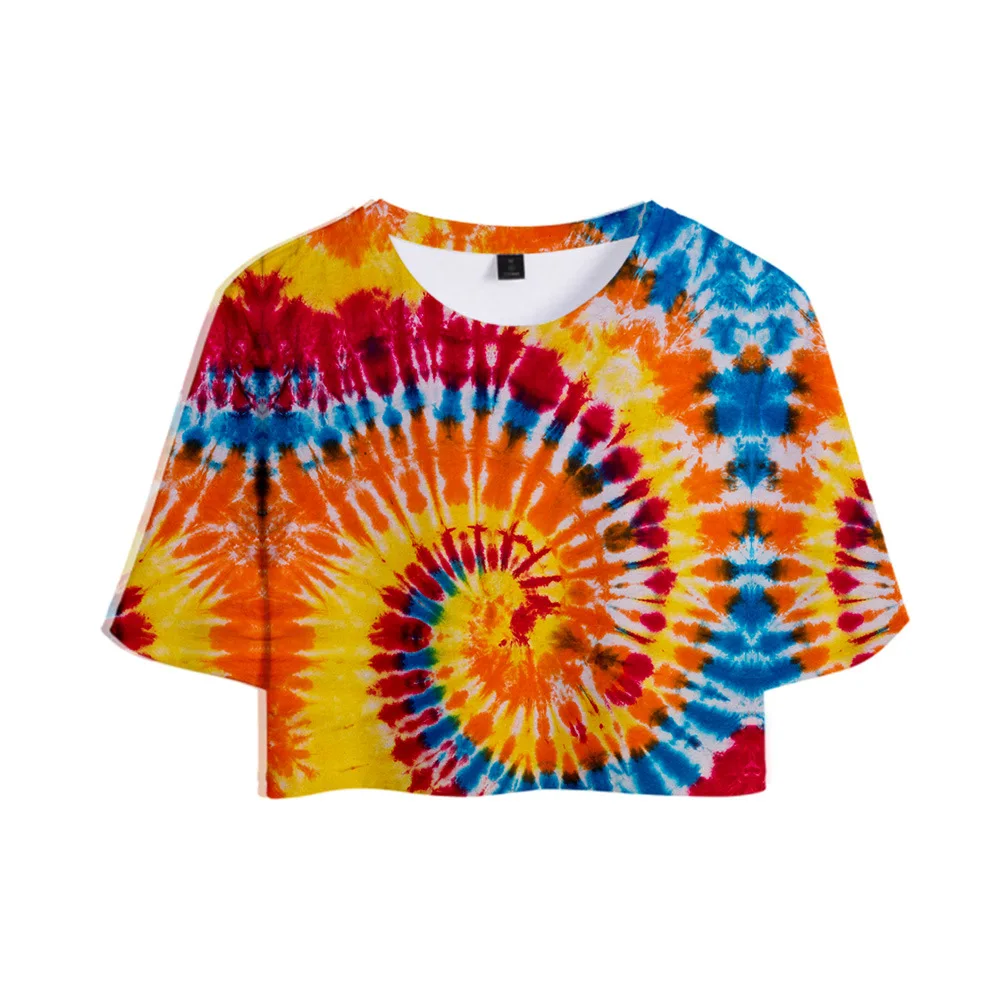 

Women's Crop T shirt 3D Top Paisley Tie-dye graphic t shirts colorful Navel Short Sleeve Summer Teens Girls Beach Wear Holiday