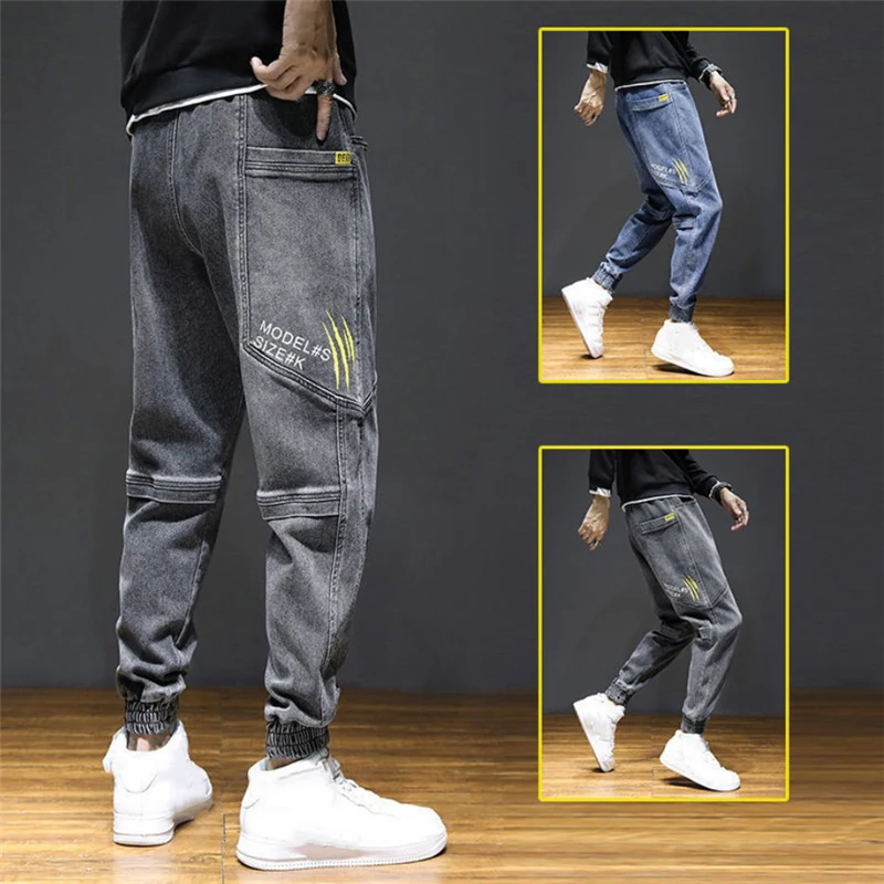 

Korean Style Men Harem Jeans Casual Loose Pants Wash Blue Denim Trousers Elastic Waist Outdoor Jogging Pants Jeans Para Hombres