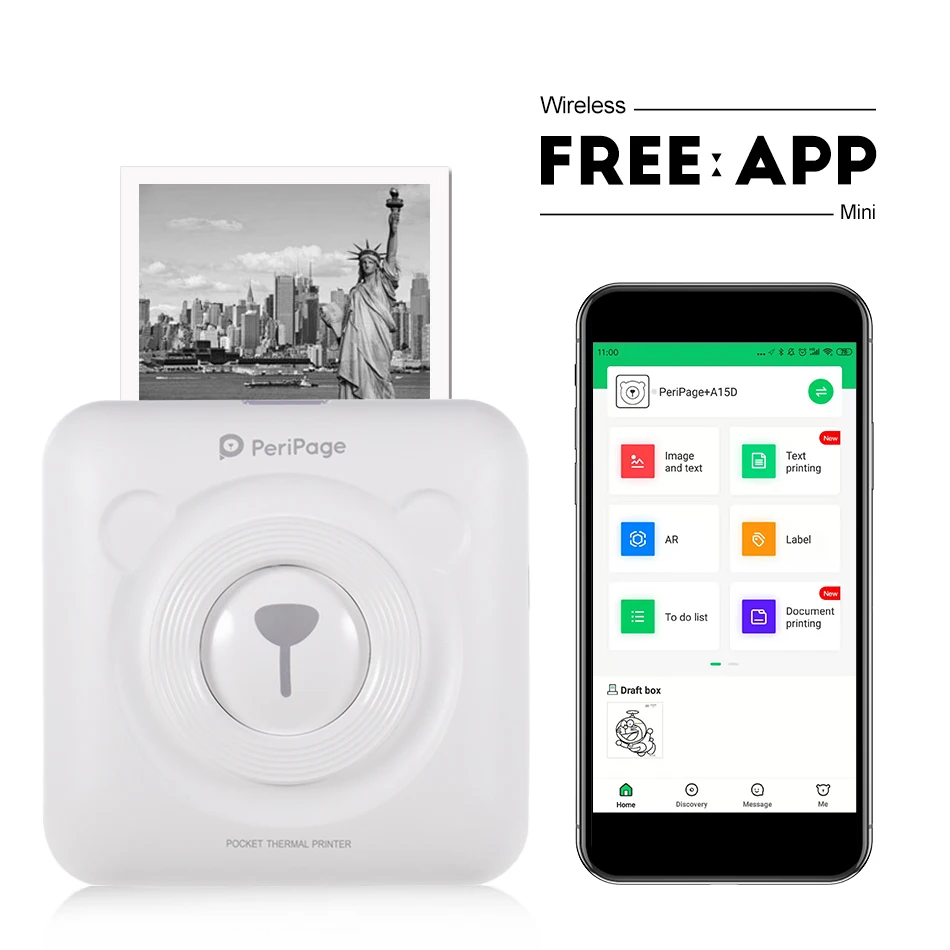 PeriPage 58mm Mini Portable Bluetooth Wireless Photo Printer Pocket Thermal Printing USB Connection POS | Компьютеры и офис
