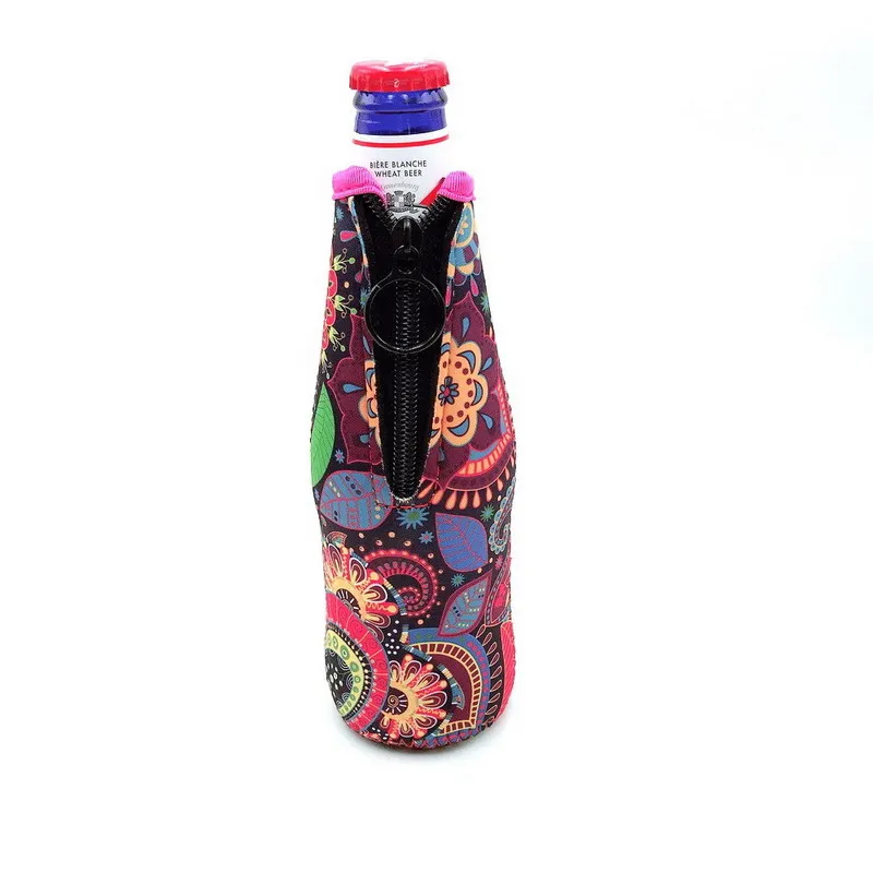 Paisley Printed C Складные Неопреновые изоляторы с кольцом на молнии для пивных бутылок 12 унций 330 мл, вечерние бутылки для напитков, 6 шт - Цвет: Paisley Printed C