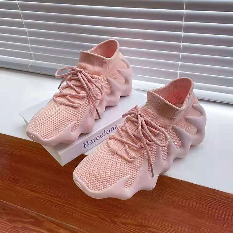 

2021 Women's Sports Shoes Fashion Women's New Fashion Coconut Shoes Jogging Knitted Breathable Single Net Casual Shoes