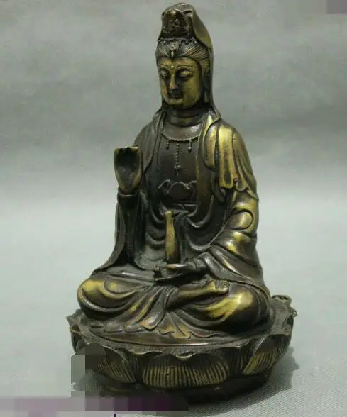 S6850 7 &quotКитайский буддийский из бронзы Гуаньинь Кван-Инь богиня ваза с Буддой