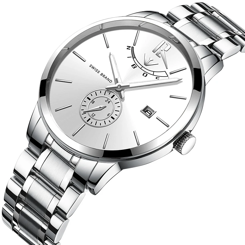 Silver white Часы nibosi мужские модные часы люксовый бренд водонепроницаемые полностью Стальные кварцевые аналоговые часы с календарем Мужские наручные часы - Цвет: Silver white