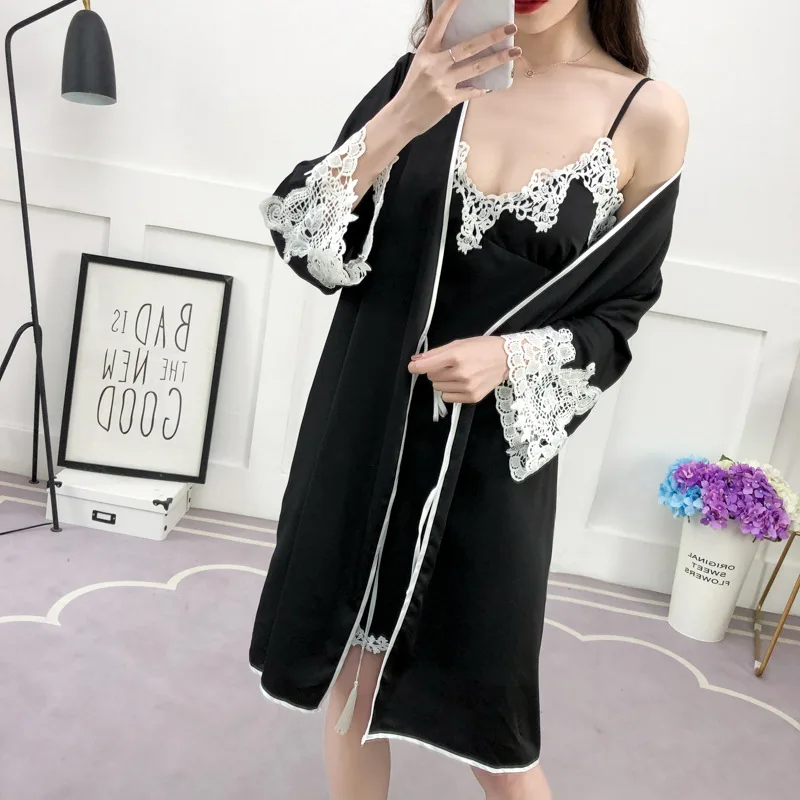 Кружевной Халат и платье подружки невесты кимоно Женские топы блузки банный