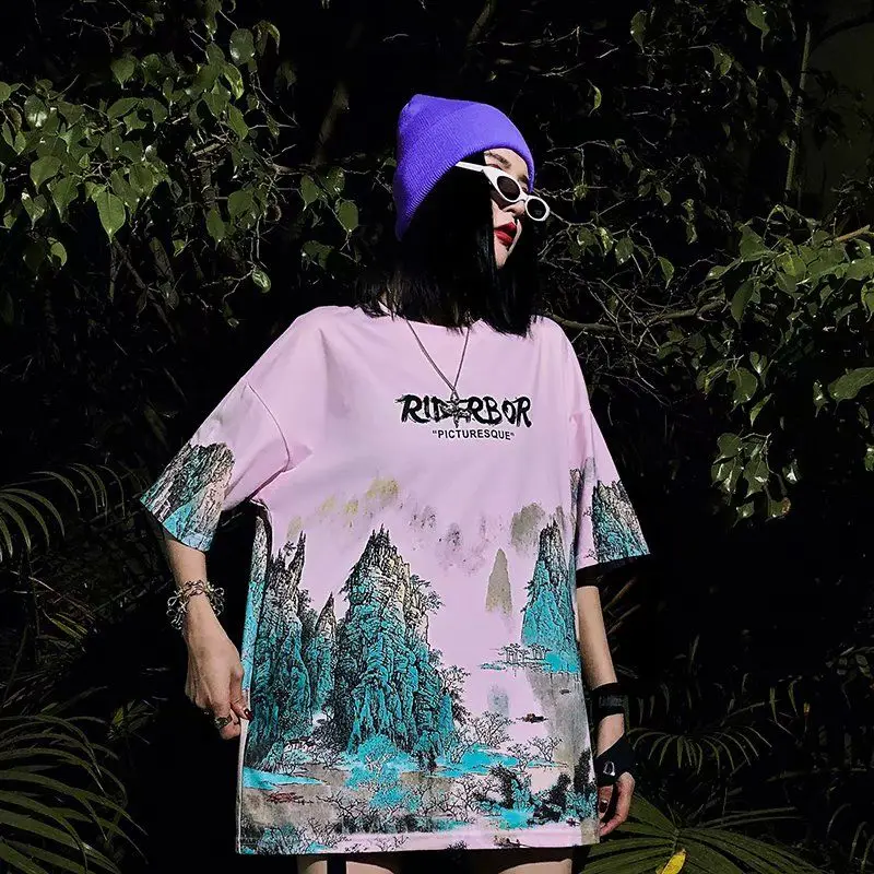 Новинка лета 2021 Женская свободная футболка в китайском стиле с коротким рукавом