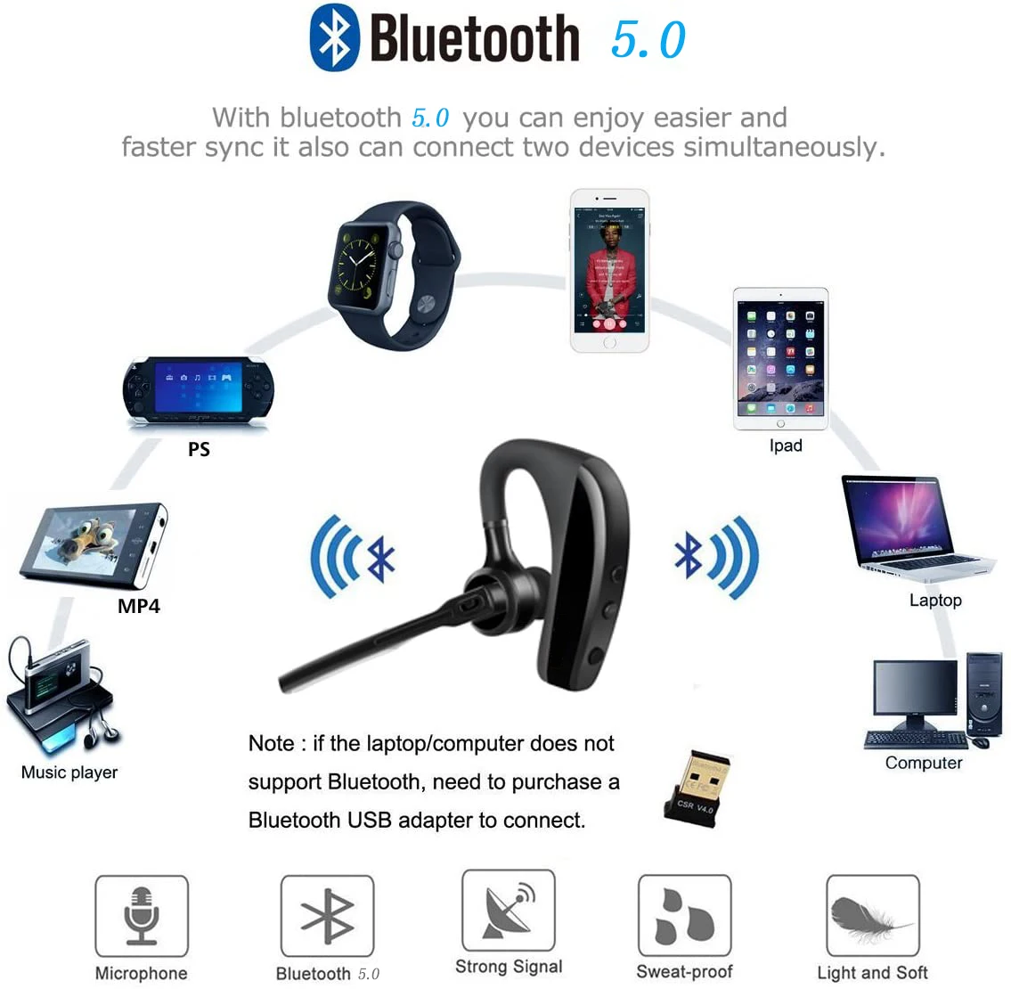 K10 Bluetooth гарнитура Беспроводной наушники стерео/автомобиля