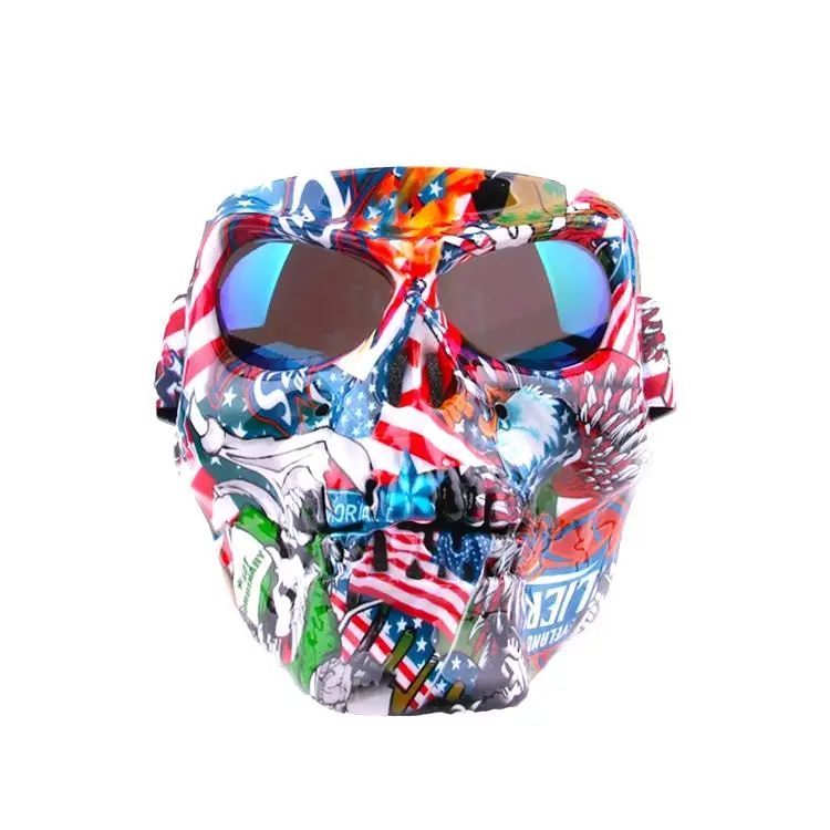 

Motorcycle Skeleton face Mask with Goggles Detachable modular Goggles Mask for Vintage open face Motorcycle Helmet
