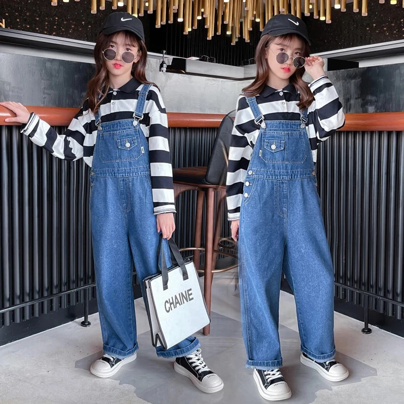 

Jumpsuit for Kids 2022 Spring New Fashion Jumpsuit for Girls Teens School Casual Loose Wide Leg Pants 12 14 Y Children Trousers