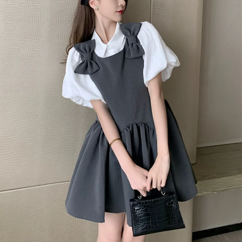 

2021 Летнее мини-платье, женские элегантные вечерние комплект из 2 предметов в Корейском стиле, модный дизайн на каждый день в винтажном стиле;...