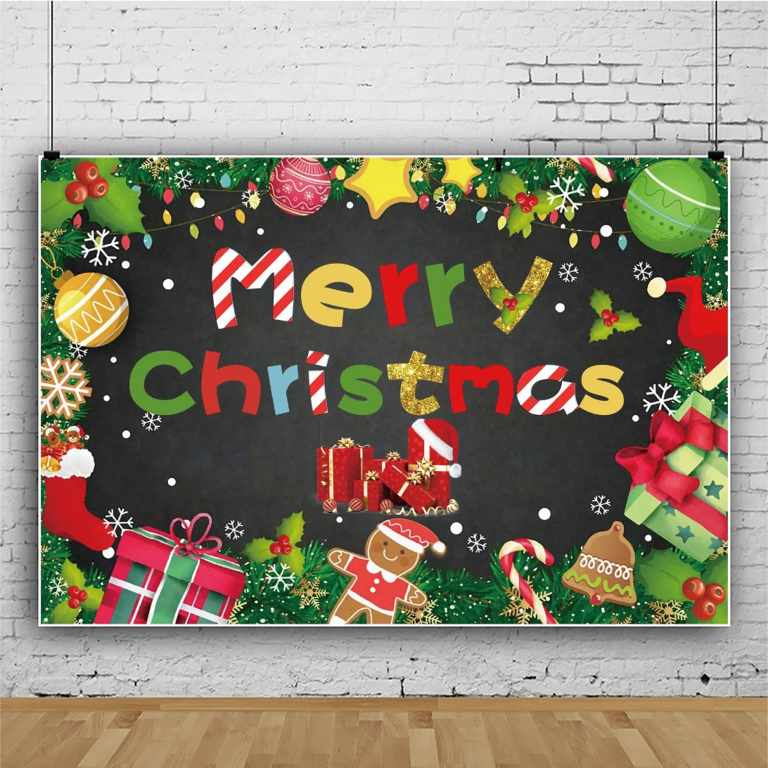 

Laeacco Merry Christmas Backdrop Gift Snowflake Banner Cartoon Pattern Child Family Photocall Poster Background For Photography