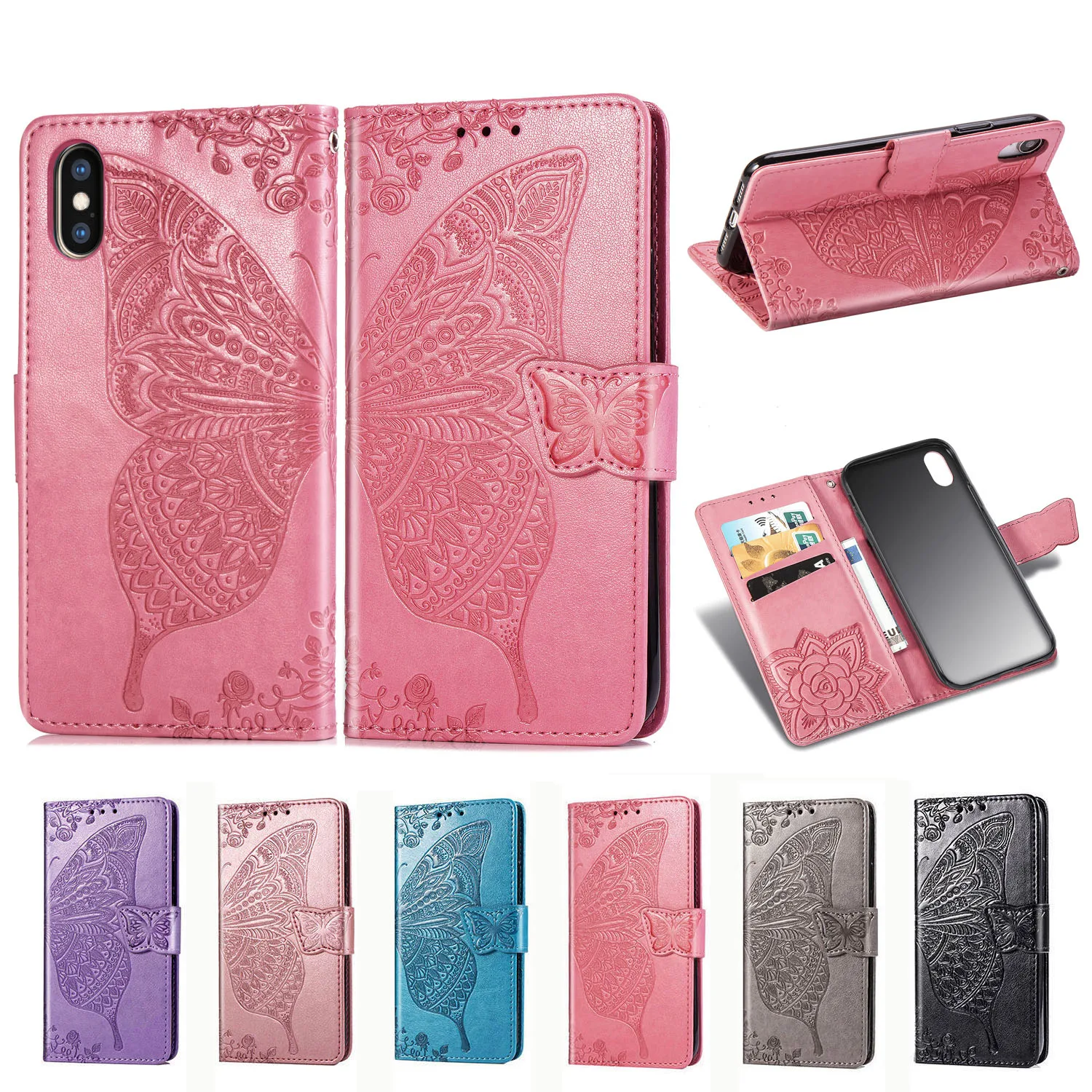 Роскошный чехол из искусственной кожи для Apple iPhone XS кошелек тисненая бабочка