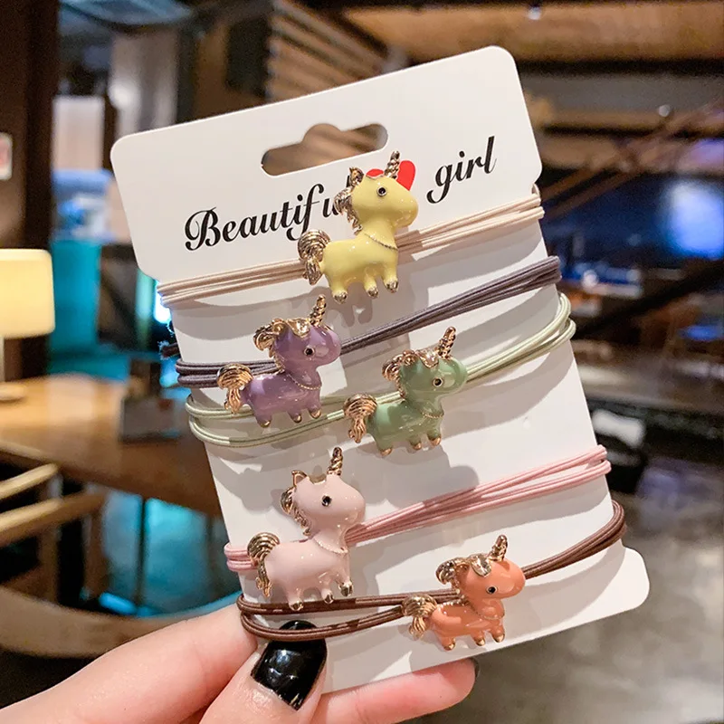 Корейское кольцо для волос девочек 5 цветов эластичное с единорогом аксессуары