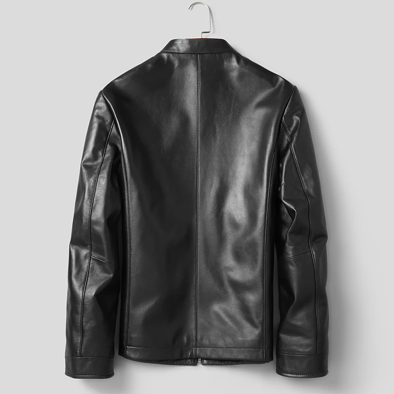 Мужское пальто из натуральной овечьей кожи с воротником-стойкой | Мужская одежда