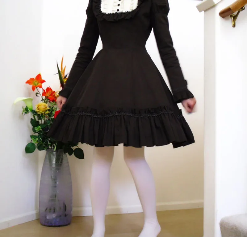 

Sweet Girls Vintage Slim Cotton Dress Lolita Classic Mary Magdalene Women Bow Tie Ruffle Layer Princess Mini Costume For Ladies