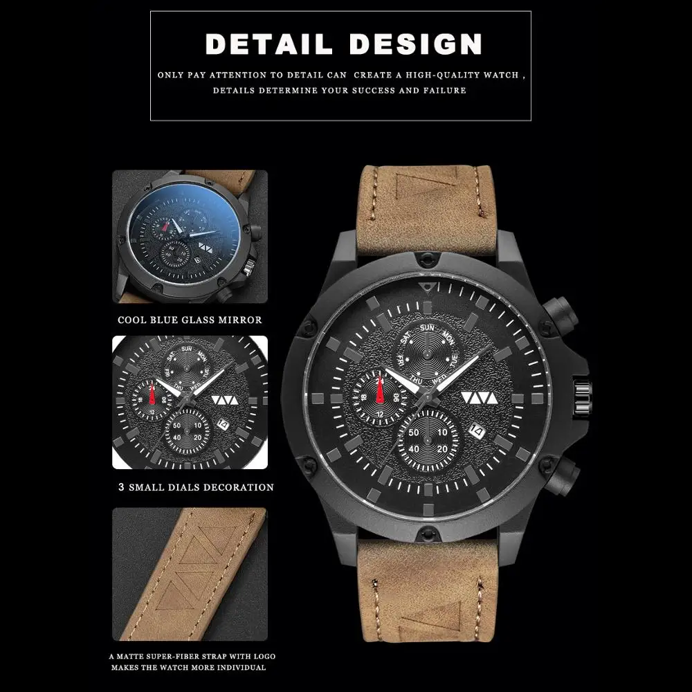 VA VOOM мужские часы кварцевые наручные Топ бренд Роскошные спортивные большие