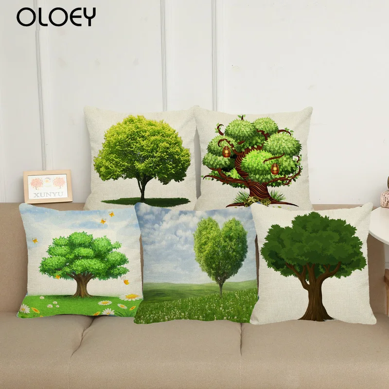 

Летняя модная большая льняная наволочка с зеленым деревом, 45x45 см, украшение для дома, спальни, офиса, наволочка для украшения автомобиля оте...