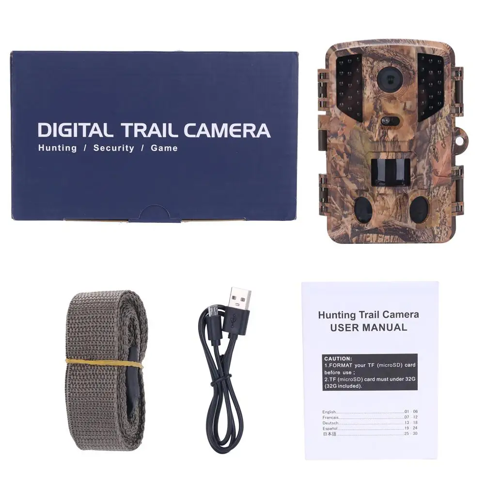 Hunting Camera 1080P 32PCS Infrared LED Camera IP66 Waterproof Wild Trail Camera On For Outdoor Night Hunting Scouting Game