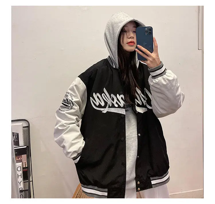 

Night's Watch Baseball Jackets for Women New Loose thin letter Coat Couple Retro Clothes Oversize Jacket 2021 Spring and Autumn