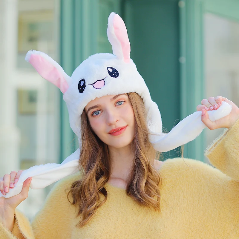 

unique toy Bunny Hat with Moving Ears airbag rabbit ear hat for birthday gift