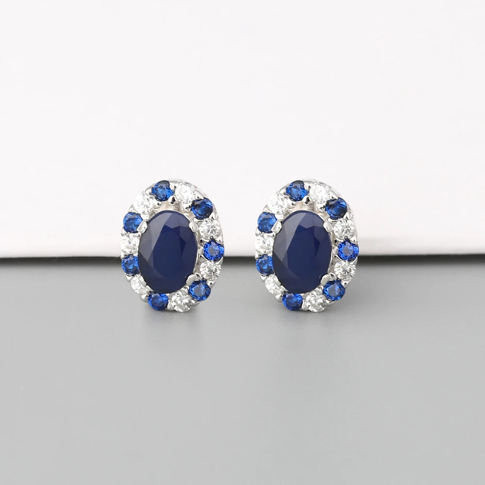 GemStoneKing 1,46 Ct ОВАЛЬНЫЙ Натуральный Синий сапфир женские серьги-гвоздики 925 пробы серебряные серьги с курткой