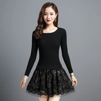2020 winter warm women dresses long sleeve knit pullover dress loose casual patchwork sweater o neck mini clothing