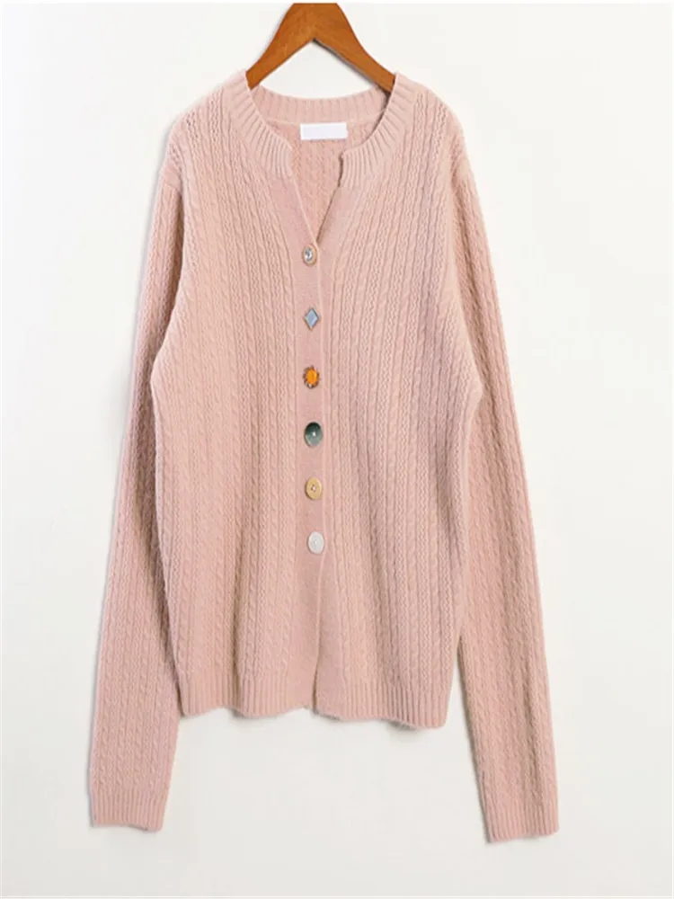 

New Oversize Women's Sweaters Autumn Winter sweater Vintage buttons O Neck Cardigans Single Breasted Puff Sleeve Loose Cardigan