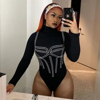 2020 spring winter women sexy bodysuit casual bodycon printed knitted turtleneck bodysuits body tops for women female