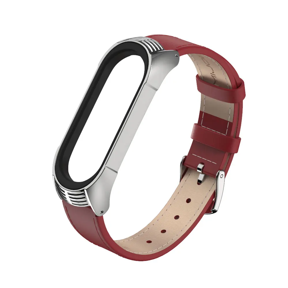 Mi jobs mi Band 4 ремешок из натуральной кожи для Xiaomi mi 4 3 умные наручные часы браслет mi Band 4 браслет NFC аксессуары - Цвет: Red Silver