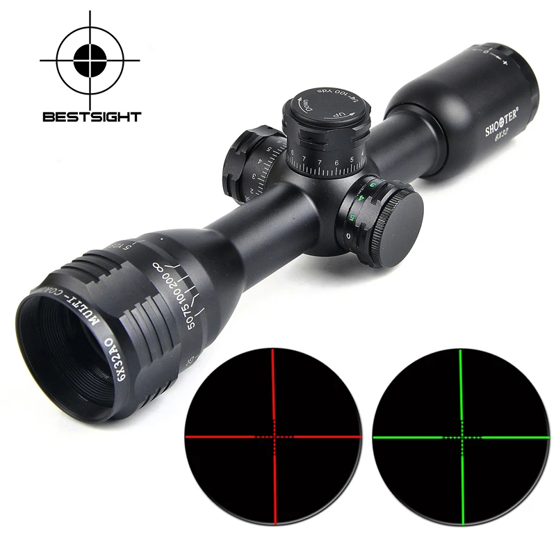 

Короткие оптические прицелы SHOOTER 6x32 с красной и зеленой подсветкой, 1 дюймовая трубка, сетчатые прицелы Mil-dot для охоты