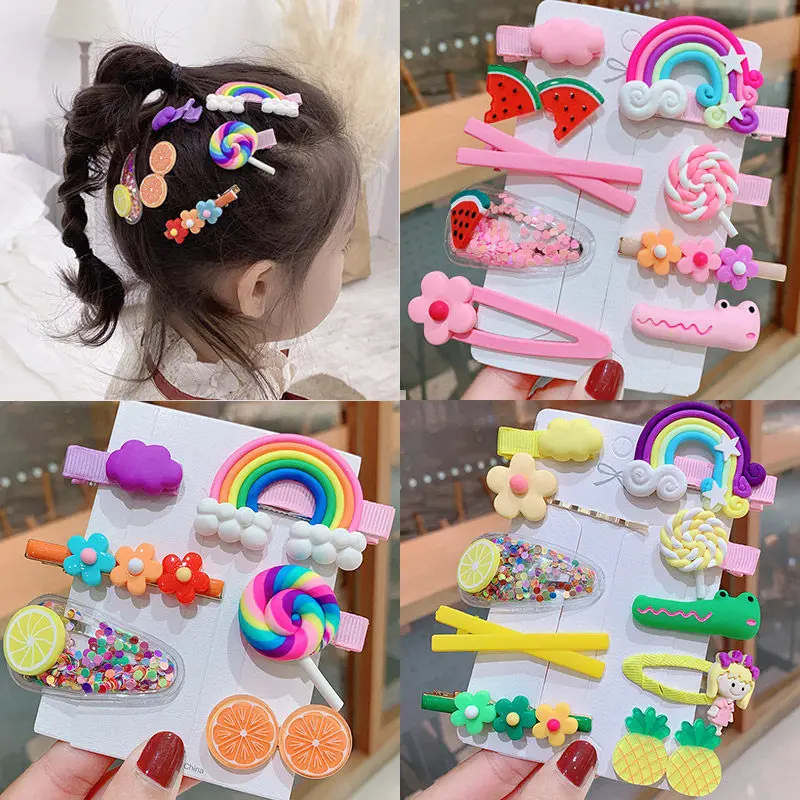 

6PCS/10PCS/17PCS Kids Cute Hair Accessories Korean Children Hair Clips Sweet Rainbow Lollipop Girls Barrettes For Gifts Hairpins