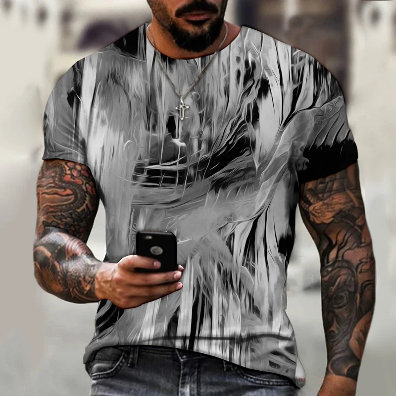 

3D Graphic T-shirt Men's Casual Oversized T-shirt Retro Black and White Ink Fun 3D Printing Summer 2021 T-shirt