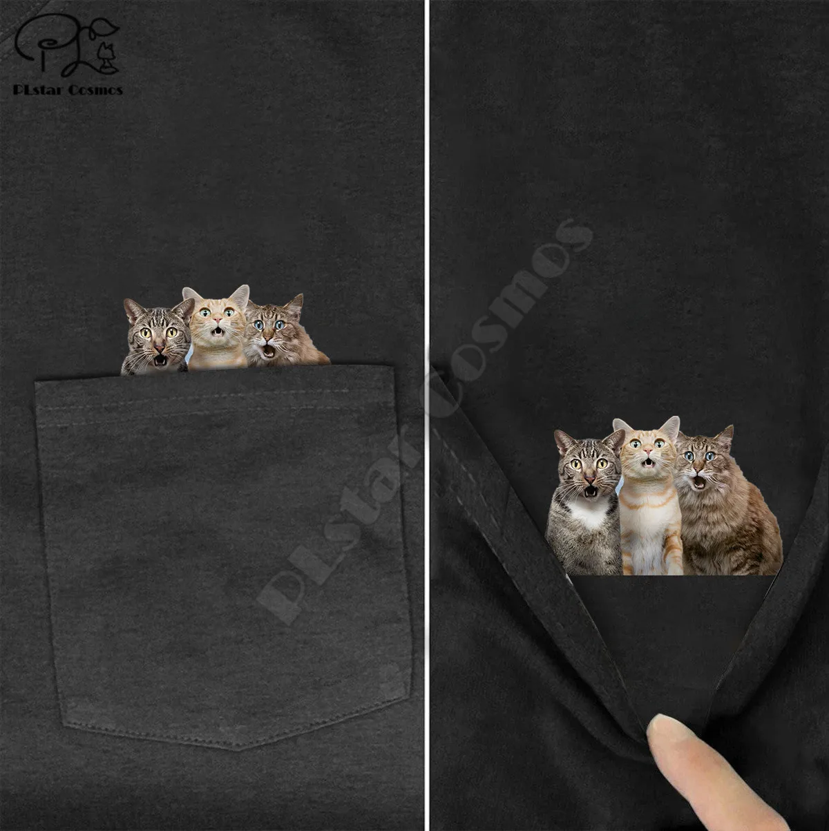 

PLstar Cosmos T Shirt Fashion summer pocket Surprise cat printed t-shirt men's for women shirts Hip hop tops funny cotton tees