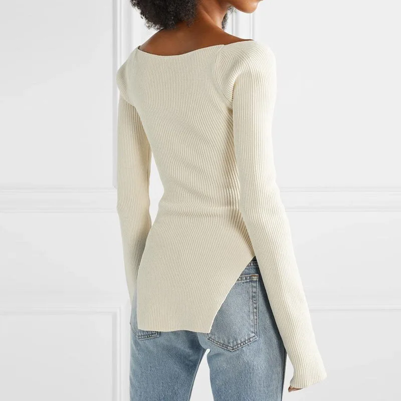 Женская трикотажная футболка DEAT с квадратным вырезом и низким бюстом весна